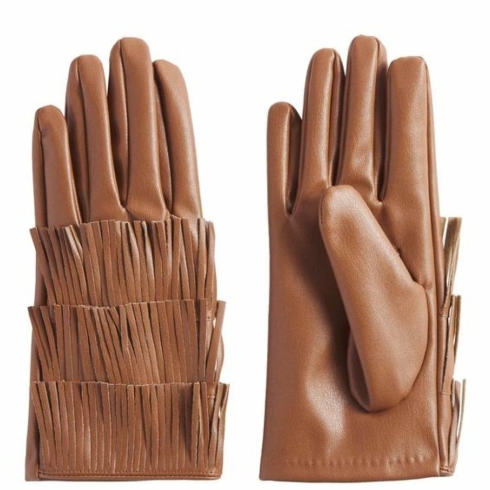 Mudd Tan Fringed Faux Leather Gloves